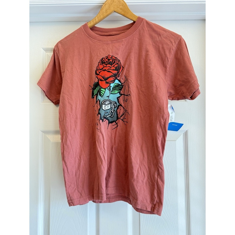 Obey Graphic Tee Women S Rose Pink Organic Cotton Short Sleeve Rose Art Shirt
